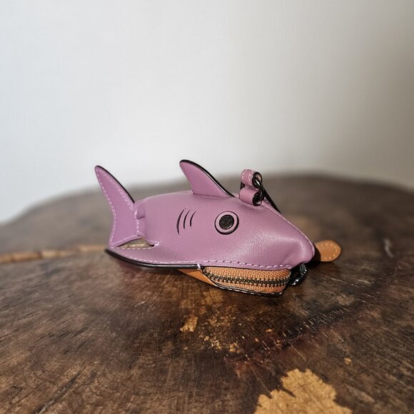 NWT COACH Sharky Coin Case Mini Leather Dark Primrose - Picture 7 of 13